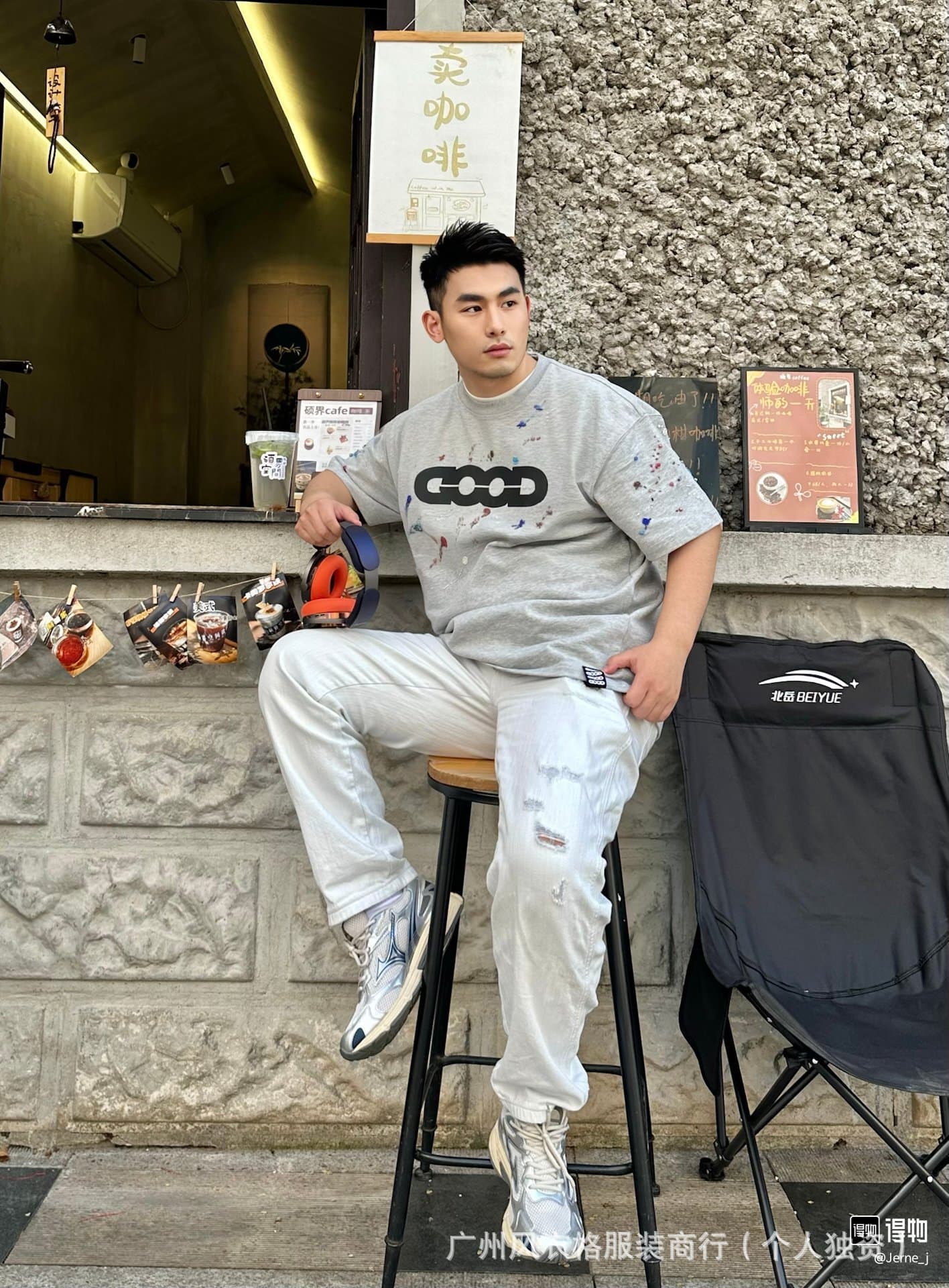 メンズ 黒 ファッション チェーンデザイン半袖シャツ