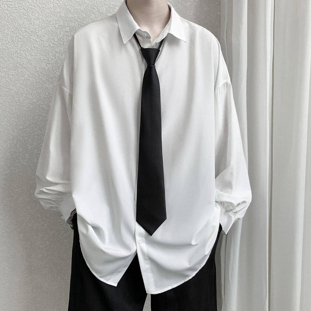 メンズ 黒 ファッション シャツ ドレープ感ゆったりフォーマルシャツ