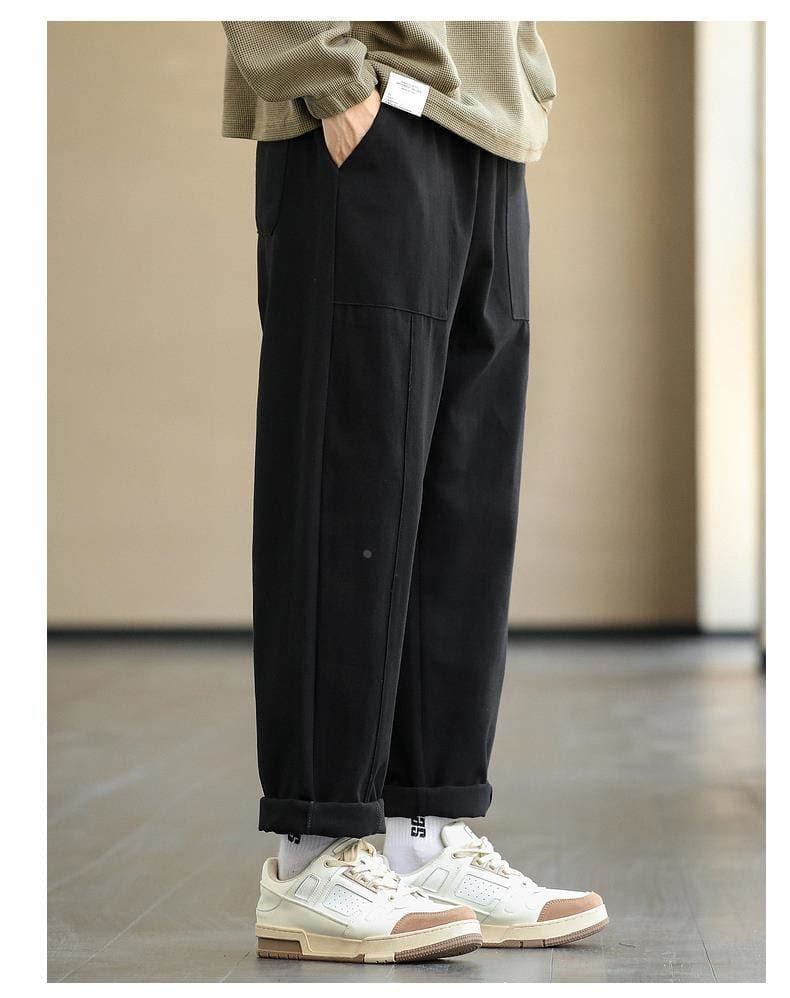 メンズ黒ファッション パンツ ワイドシルエット工房パンツ