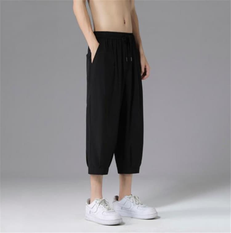 メンズ 黒 ファッション 速乾七分丈カジュアルパンツ 大きいサイズ対応 夏用薄手
