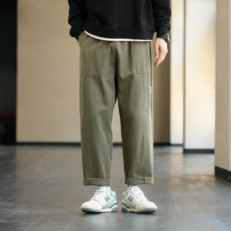 メンズ黒ファッション パンツ ワイドシルエット工房パンツ