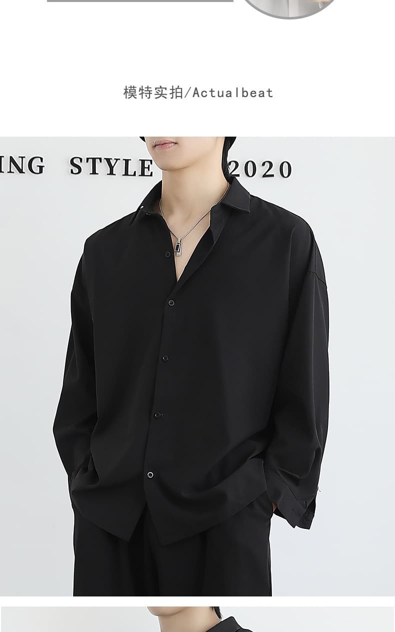 メンズ 黒 ファッション シンプル ゆったりドレスシャツ