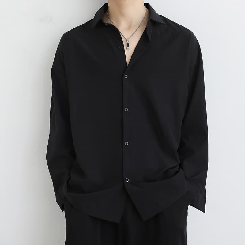 メンズ 黒 ファッション シンプル ゆったりドレスシャツ