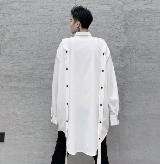 メンズ 黒 ファッション 春物メンズ黒長袖シャツ暗黒系パール装飾