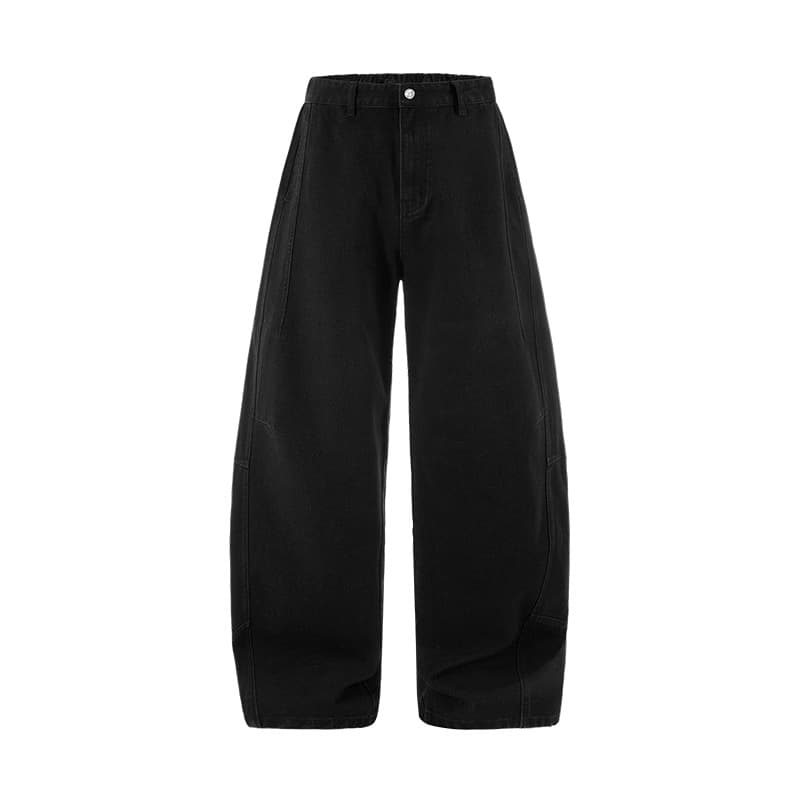 メンズ 黒 ファッション メンズ黒デニムパンツ 立体裁断ワイドシルエット