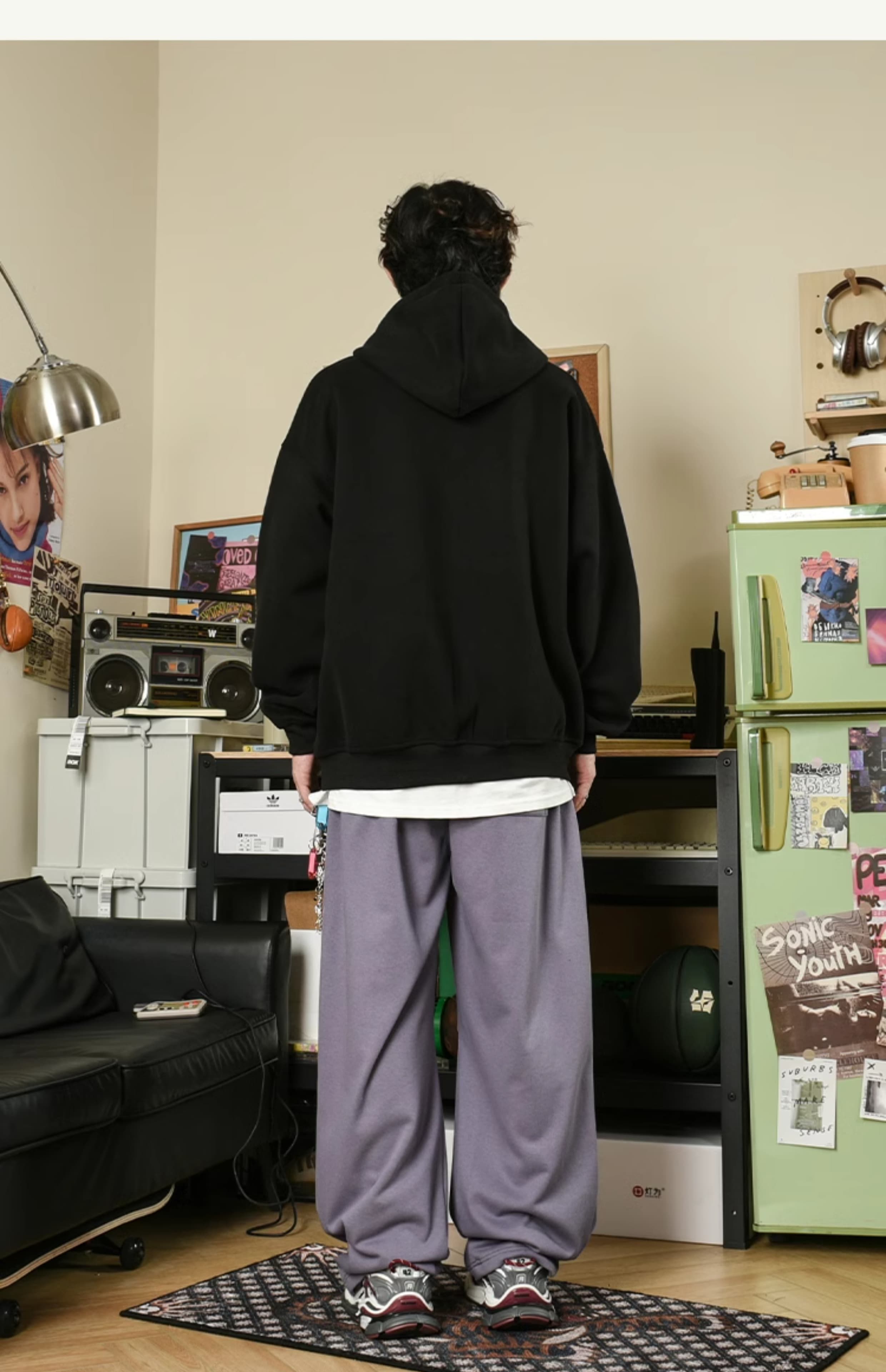メンズ 黒 ファッション パーカー レトロ雰囲気ジップアップパーカー