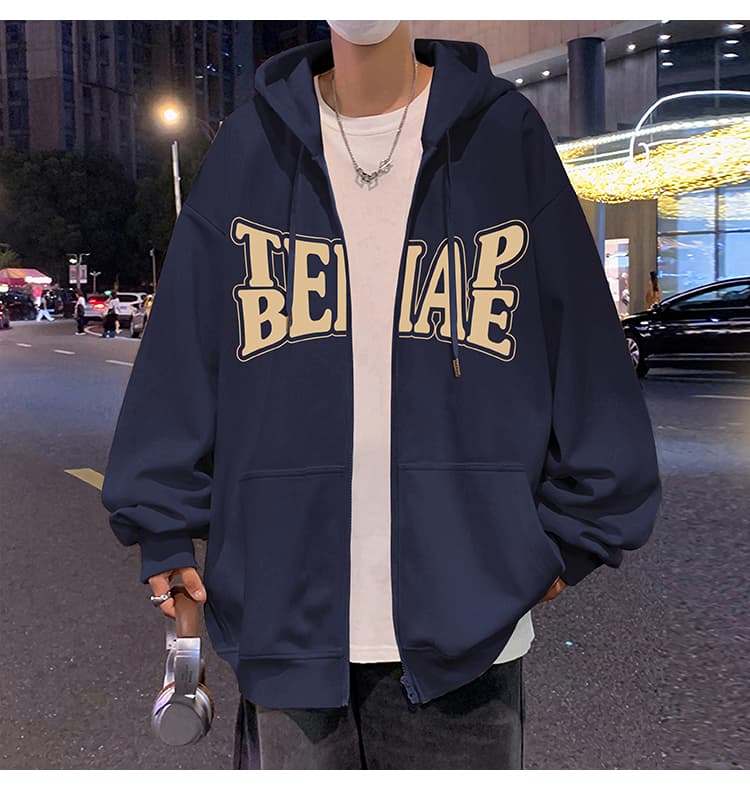 メンズ 黒 ファッション パーカー ビッグロゴ ジップアップ パーカー