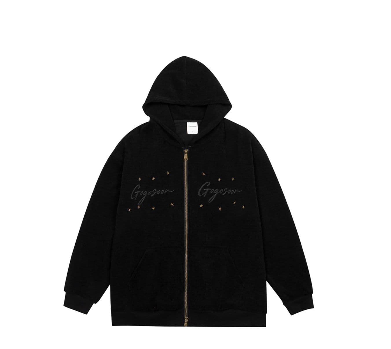 メンズ 黒 ファッション パーカー 星空刺繍ジップアップパーカー