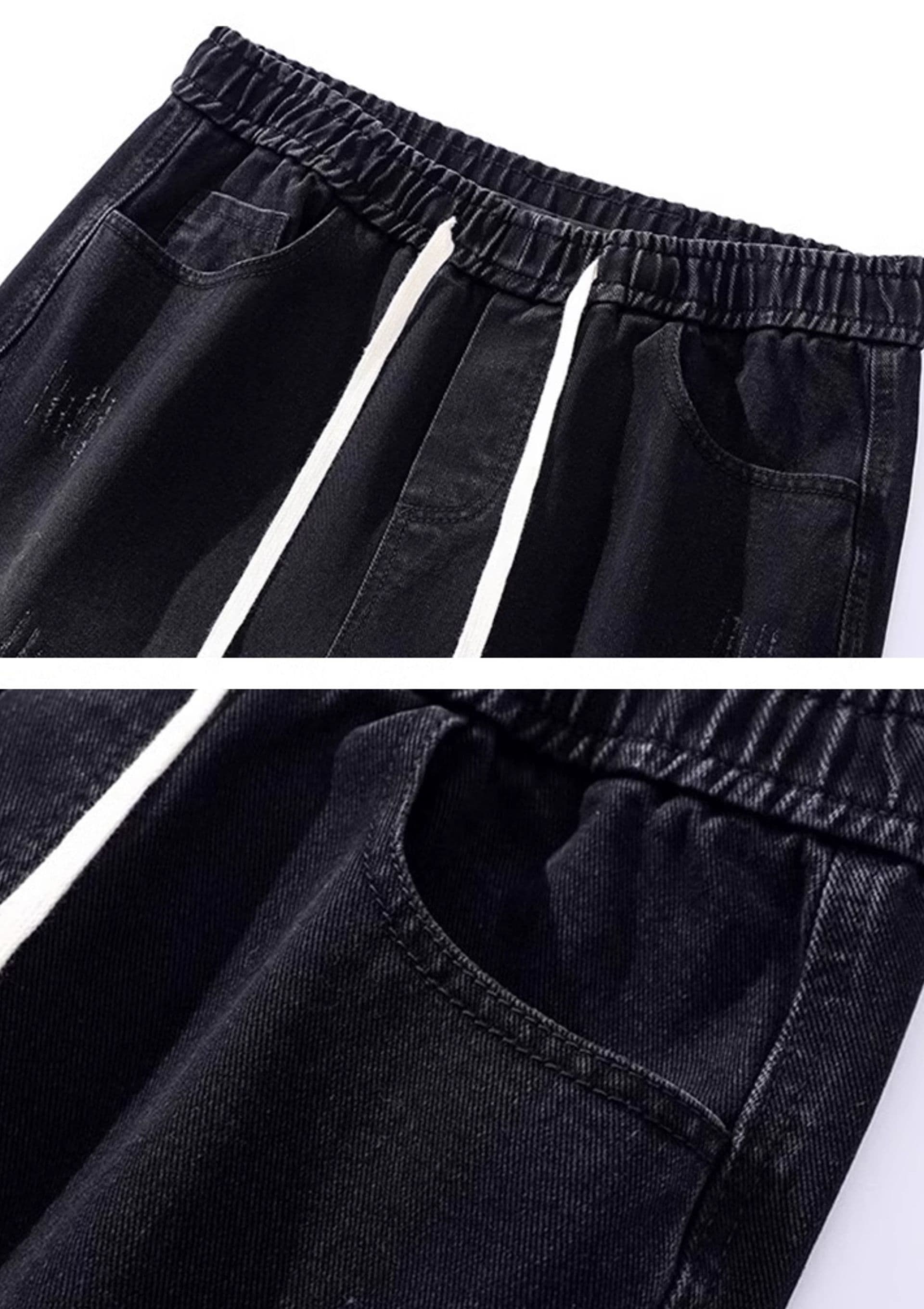 メンズ 黒 ファッション パンツ ダメージ加工ワイドデニムパンツ