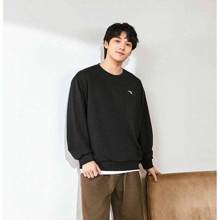 メンズ 黒 ファッション スウェット シンプル刺繍入りベーシックスウェット