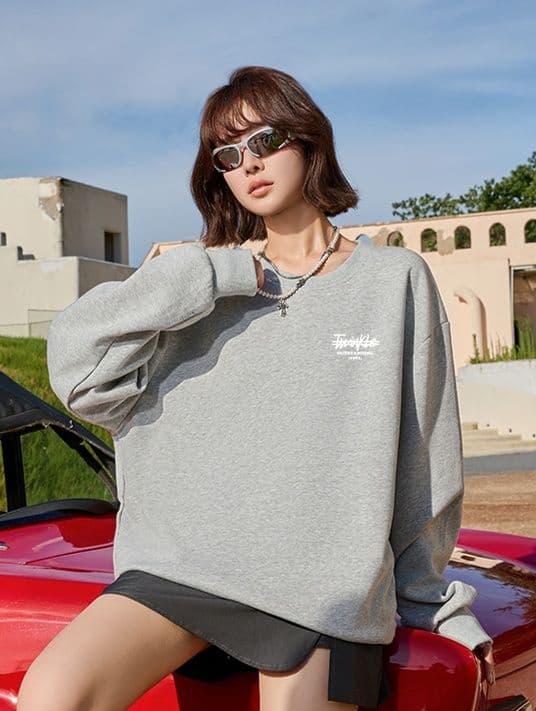 メンズ 黒 ファッション スウェット シンプル胸ロゴ入り丸首スウェット