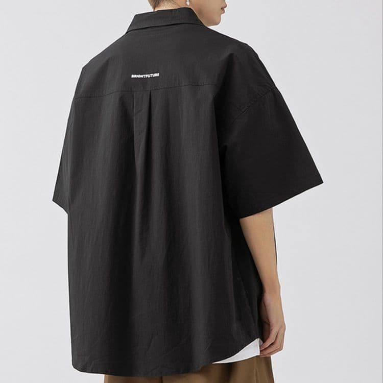メンズ黒ファッション シャツ ワイドシルエット半袖