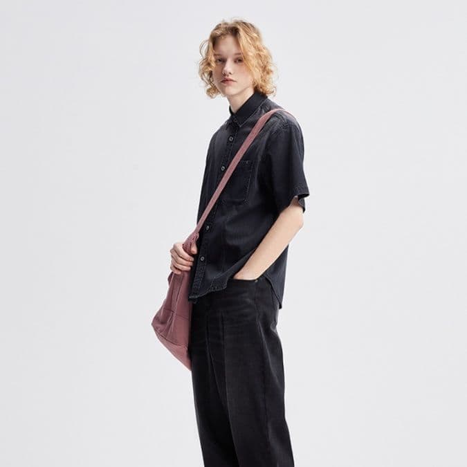メンズ黒ファッション シャツ ストリート風半袖デニム