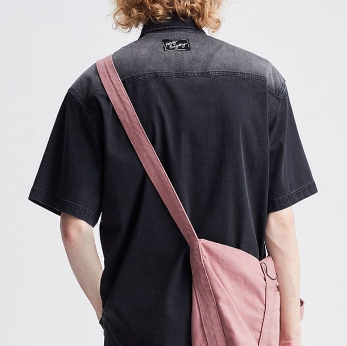 メンズ黒ファッション シャツ ストリート風半袖デニム