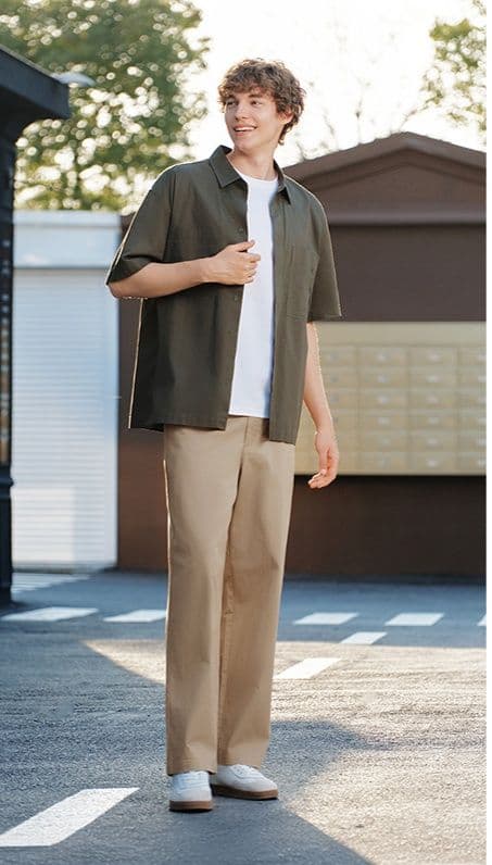 メンズ黒ファッション パンツ ゆったりシルエットストレートパンツ