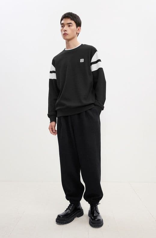 メンズ黒ファッション スウェット アスリートラインスウェット