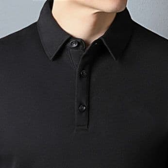 メンズ黒ファッション ポロシャツ シンプル上質長袖