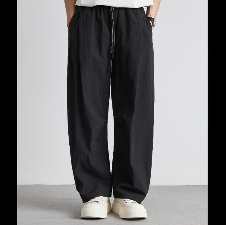 メンズ 黒 ファッション ワイドシルエット リラックスパンツ