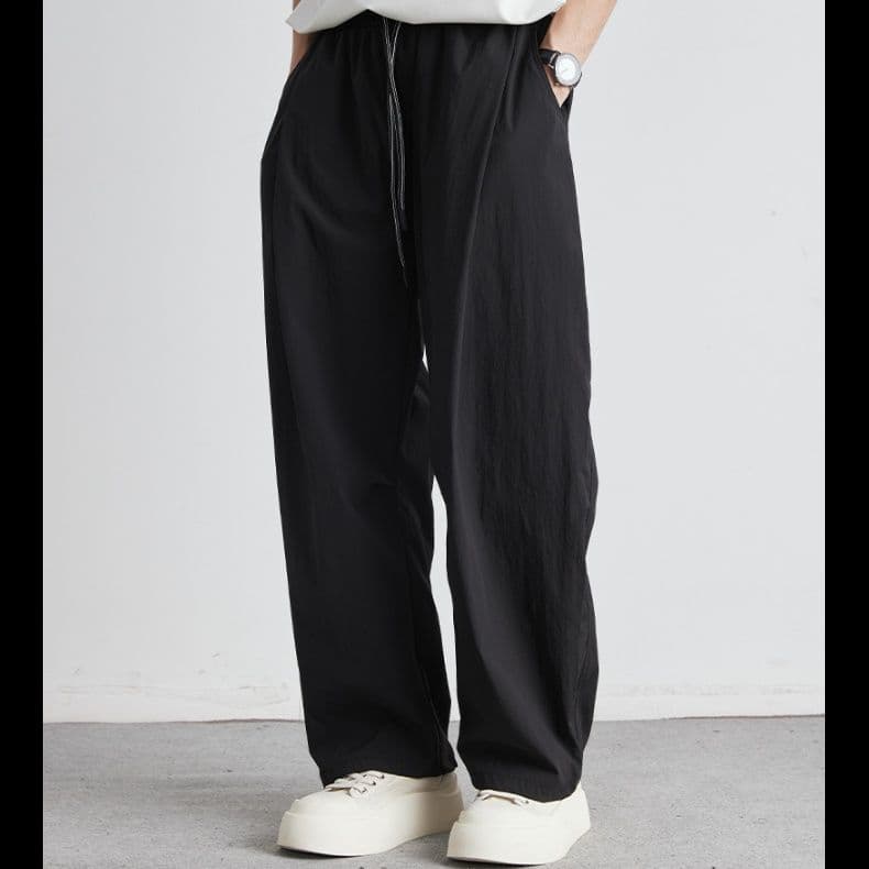 メンズ 黒 ファッション ワイドシルエット リラックスパンツ