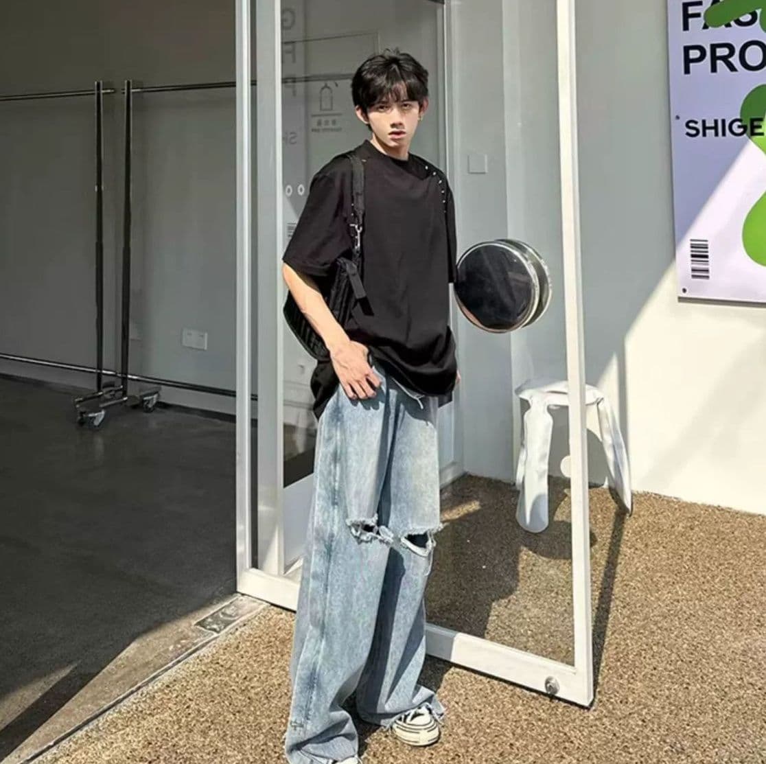 メンズ 黒 ファッション ステッチデザイン オーバーサイズシャツ