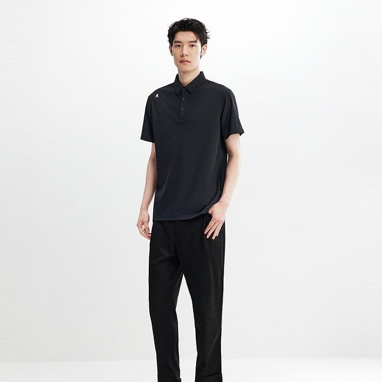 メンズ 黒 ファッション 上質シルエット スタイリッシュポロ