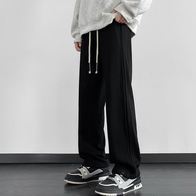 メンズ 黒 ファッション ストレートシルエット リラックスパンツ