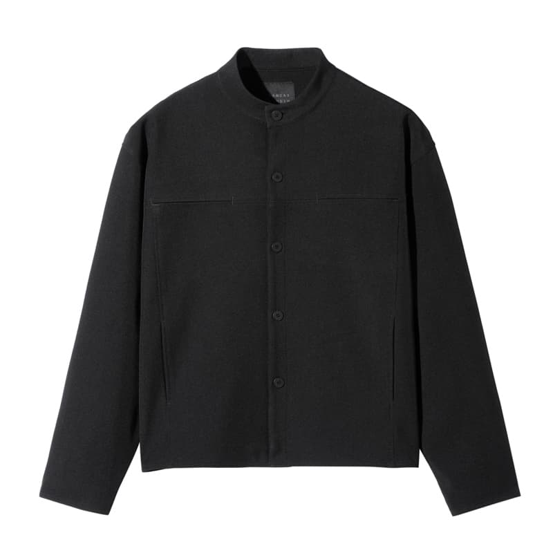 メンズ黒ファッション ジャケット ミニマルスタンドカラー