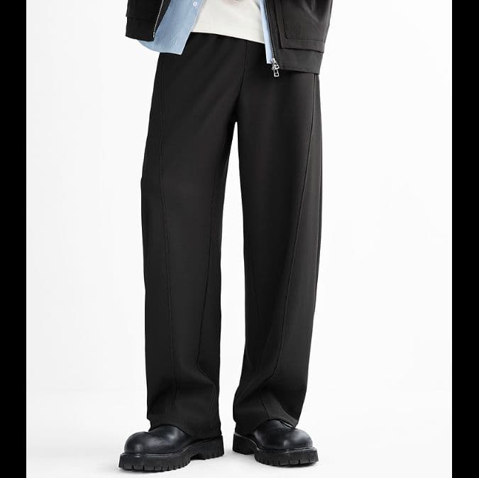 メンズ 黒 ファッション ゆったりワイドシルエットパンツ