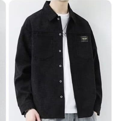 メンズ 黒 ファッション コーデュロイシャツジャケット