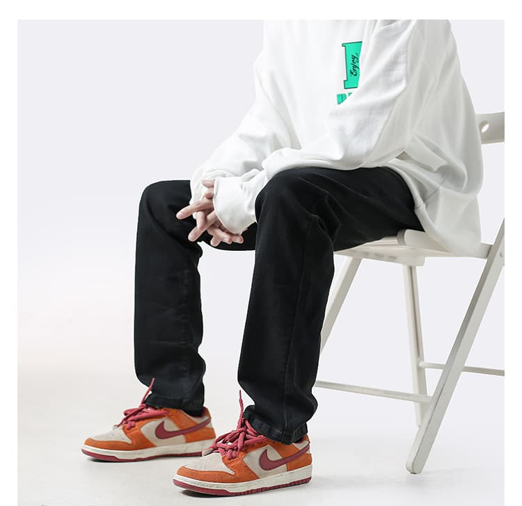 メンズ 黒 ファッション パンツ すっきりシルエットストレートパンツ