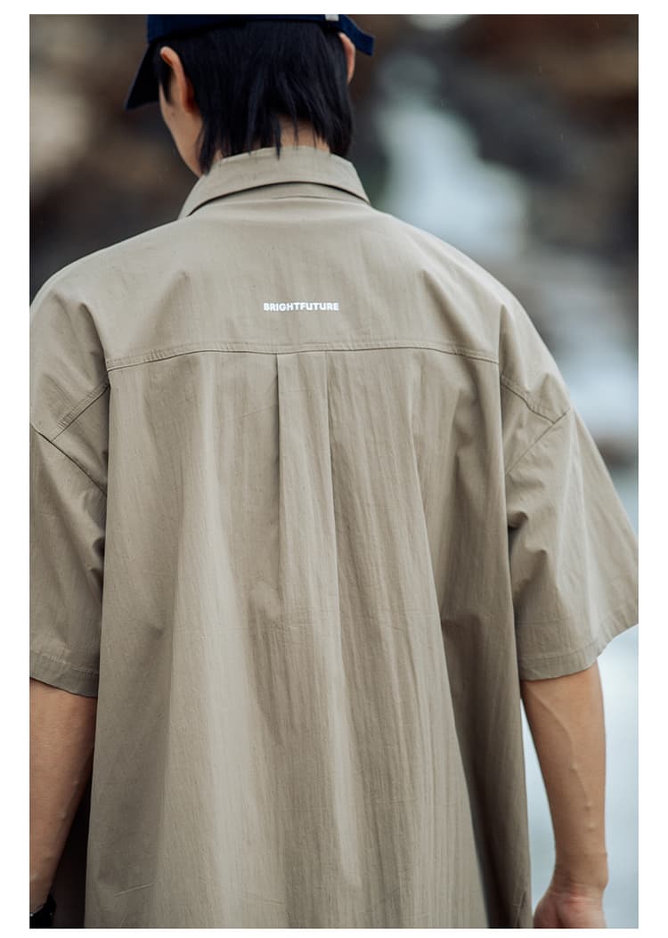 メンズ 黒 ファッション シャツ シンプル半袖オーバーシャツ
