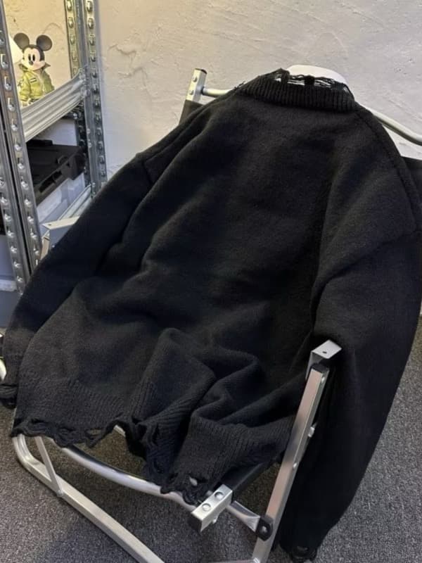 メンズ 黒 ファッション メンズ黒ニットカーディガン長袖ボタン付きトップス