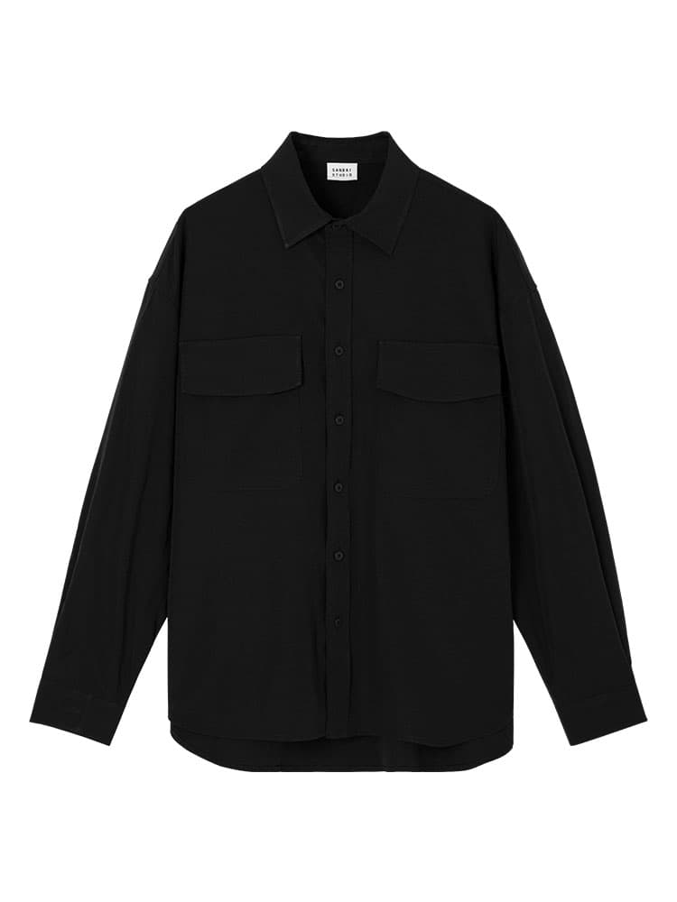 メンズ 黒 ファッション シャツ シルエット際立つ洗練シャツ