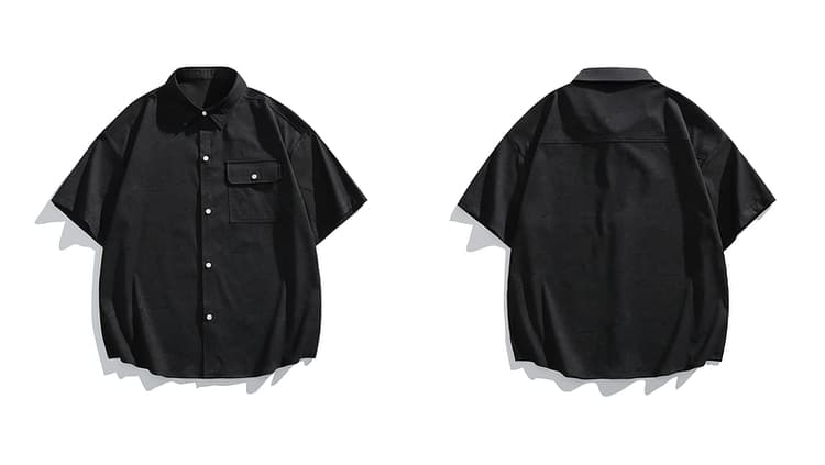 メンズ 黒 ファッション 胸ポケット付き半袖ワークシャツ