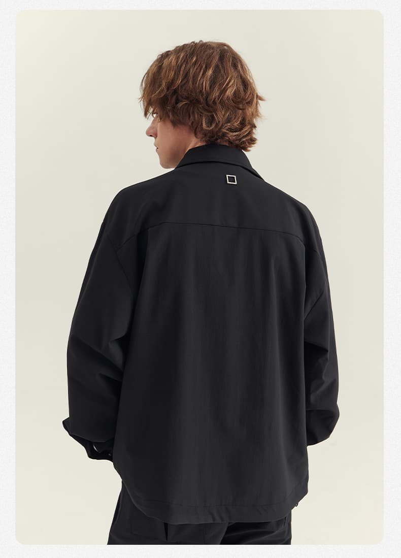 メンズ 黒 ファッション ミニマルシルエットジップジャケット
