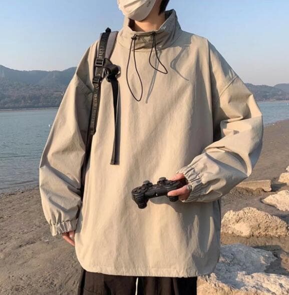 メンズ 黒 ファッション 春物メンズ長袖プルオーバーパーカー黒系暗黒