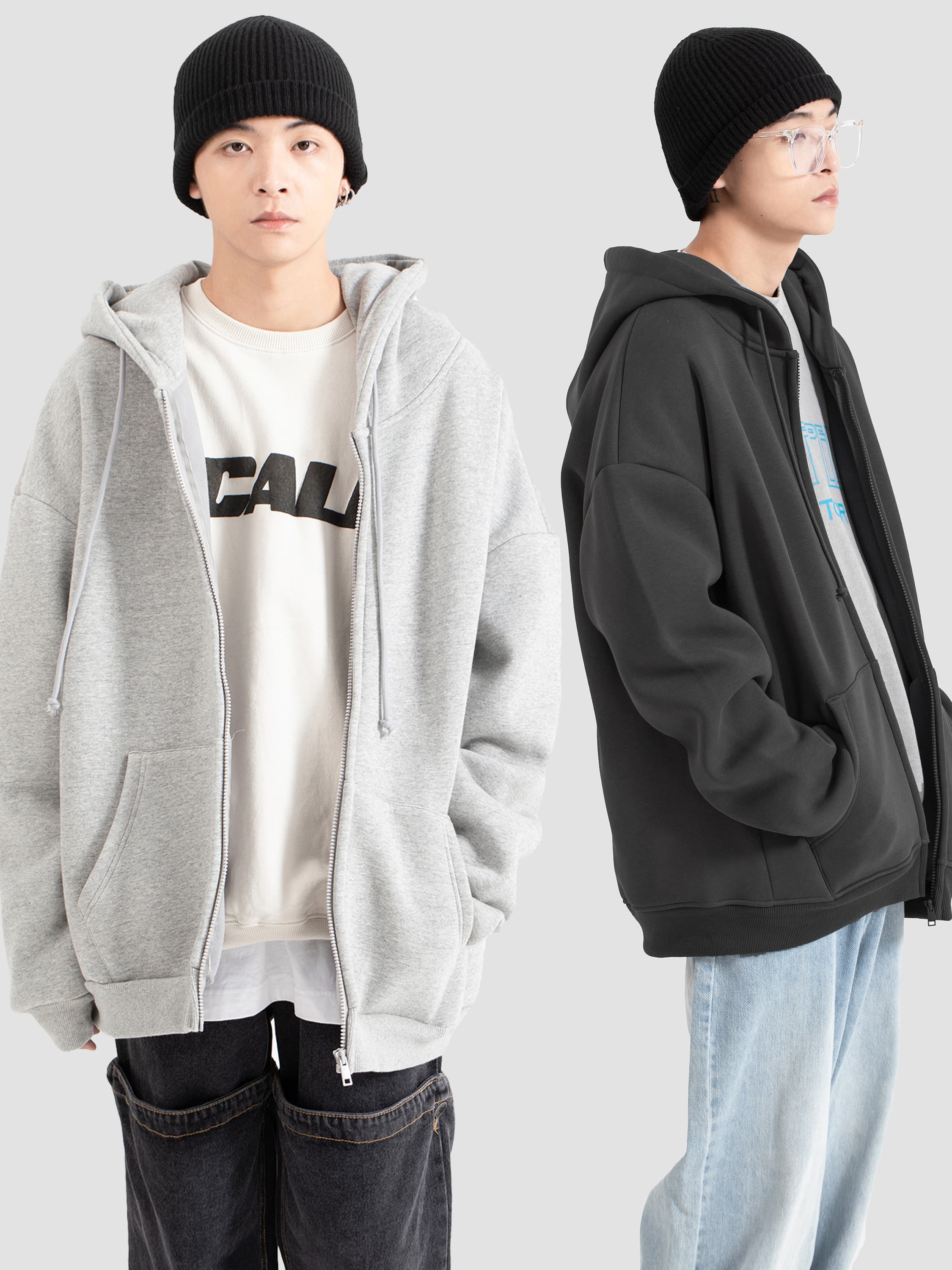 メンズ 黒 ファッション パーカー ゆとりシルエット ジップアップパーカー