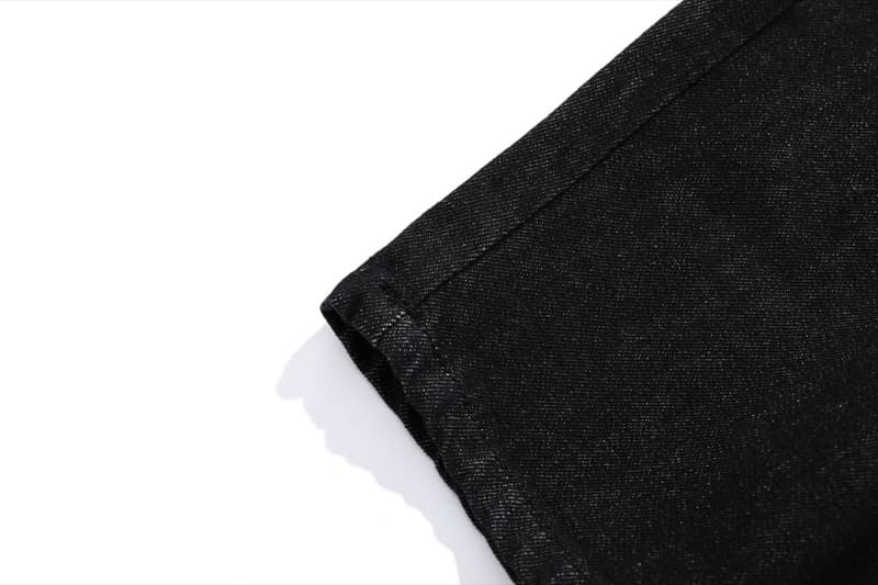 メンズ 黒 ファッション メンズ黒デニム刺繍入りワイドパンツ