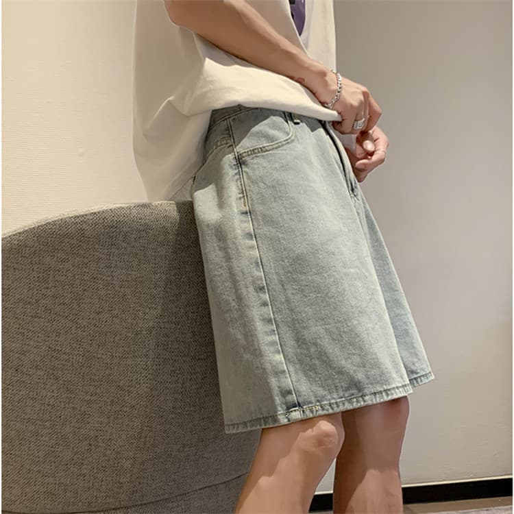 メンズ 黒 ファッション メンズ黒デニムショートパンツゆったりストレート