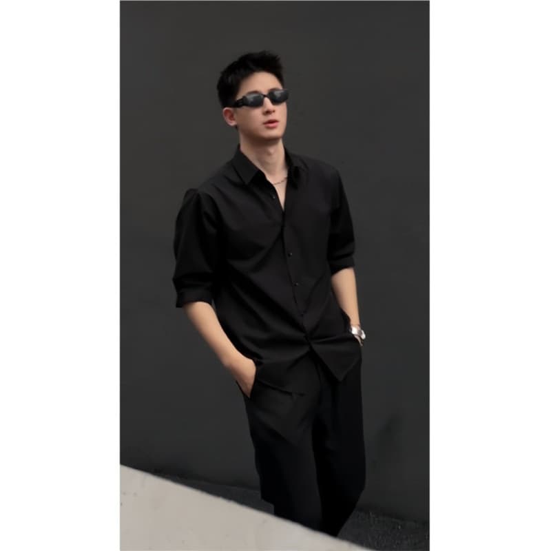 メンズ 黒 ファッション シンプル洗練オーバーシャツ