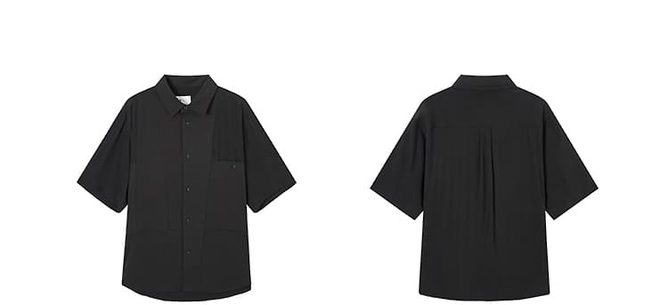メンズ黒ファッション シャツ ゆったりシルエット