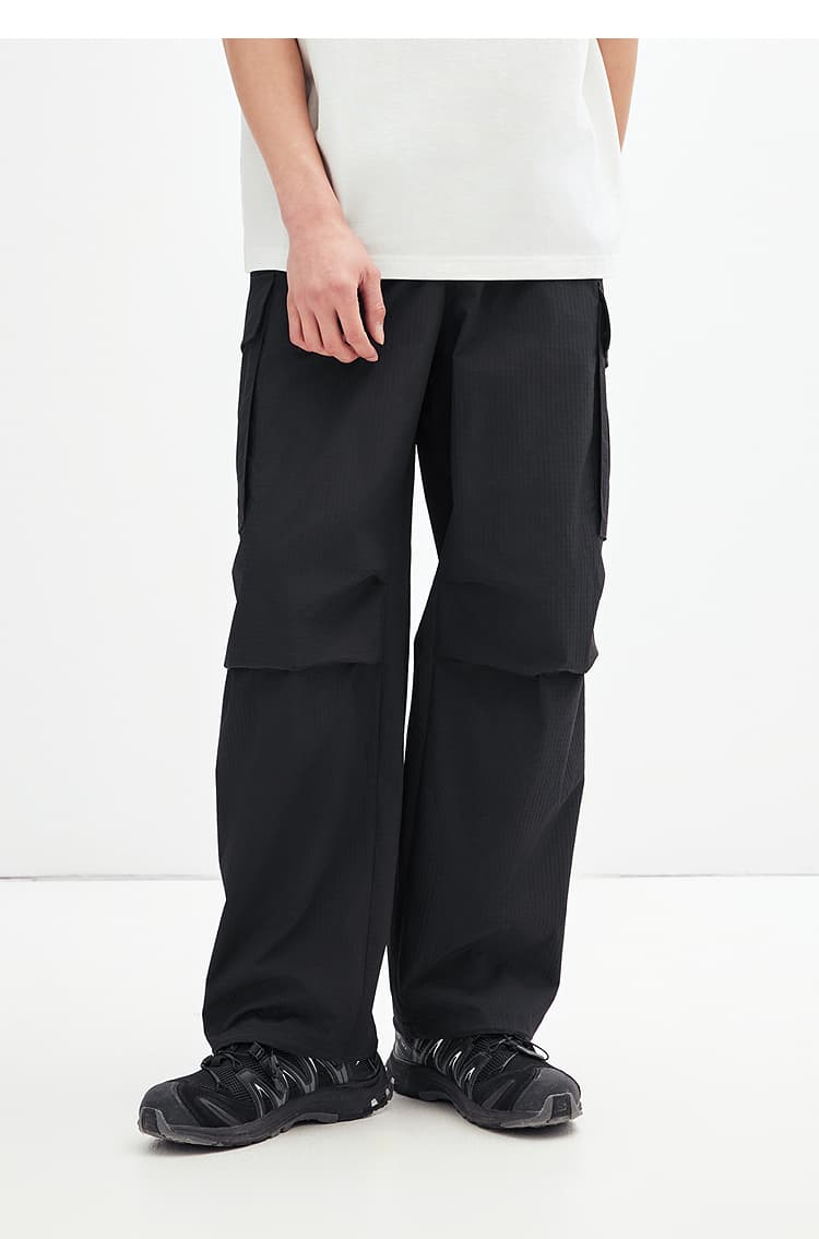 メンズ黒ファッション パンツ ワイドシルエット多機能カーゴパンツ
