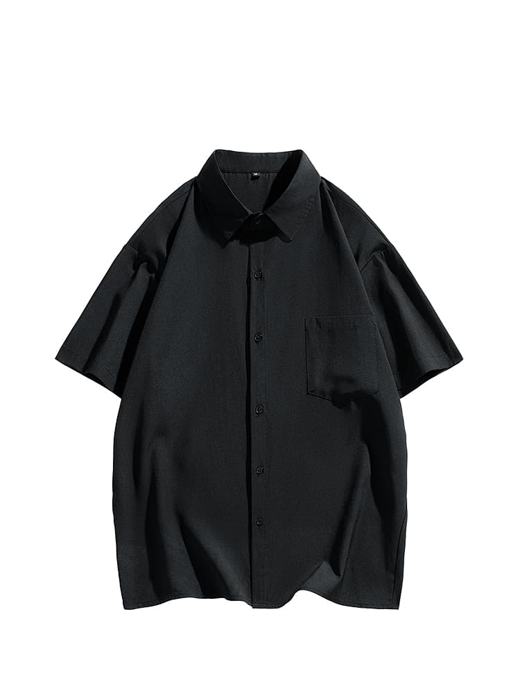 メンズ黒ファッション シャツ モダン半袖ゆったり