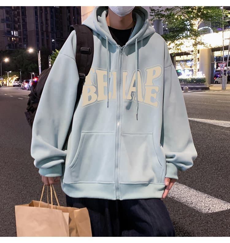 メンズ 黒 ファッション パーカー ビッグロゴ ジップアップ パーカー