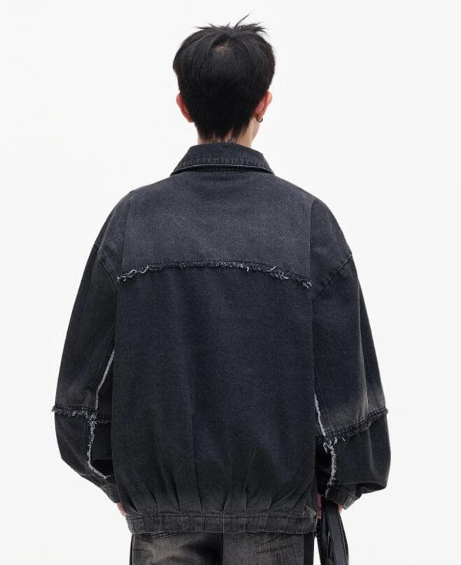 メンズ 黒 ファッション 秋冬メンズ黒デニムジャケット ダメージ加工