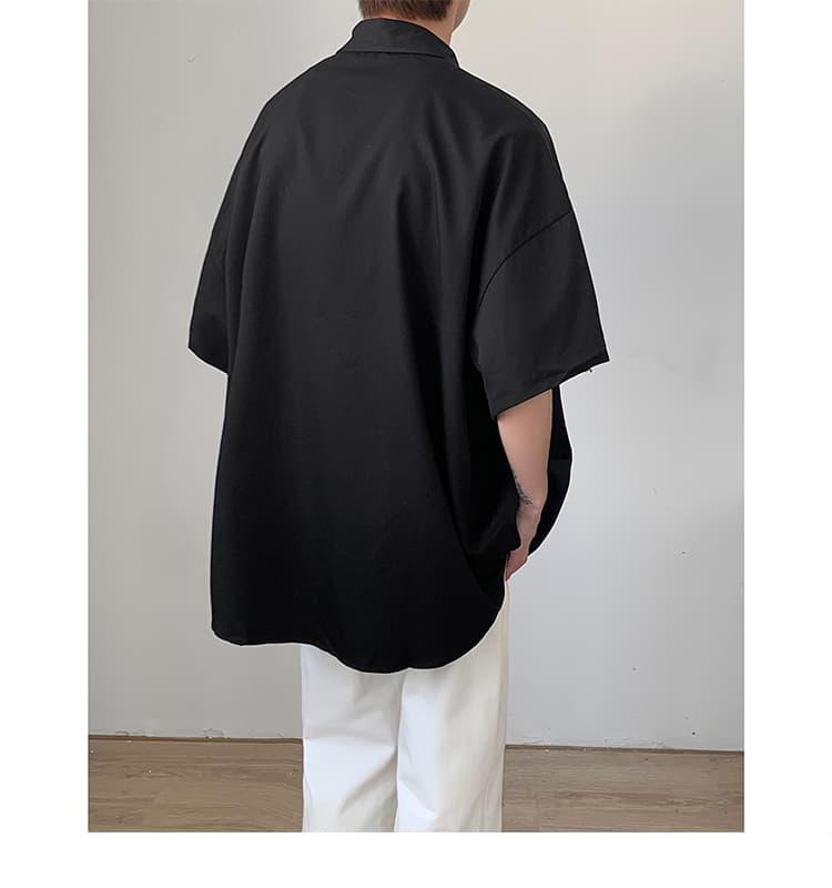 メンズ 黒 ファッション ゆったりシルエット半袖シャツ