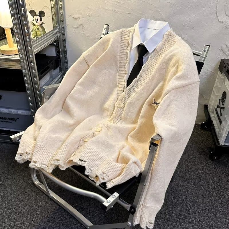 メンズ 黒 ファッション メンズ黒ニットカーディガン長袖ボタン付きトップス