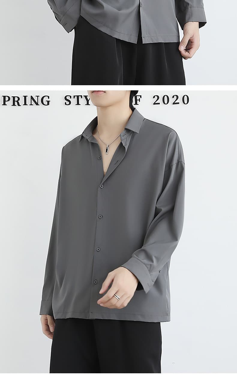 メンズ 黒 ファッション シンプル ゆったりドレスシャツ