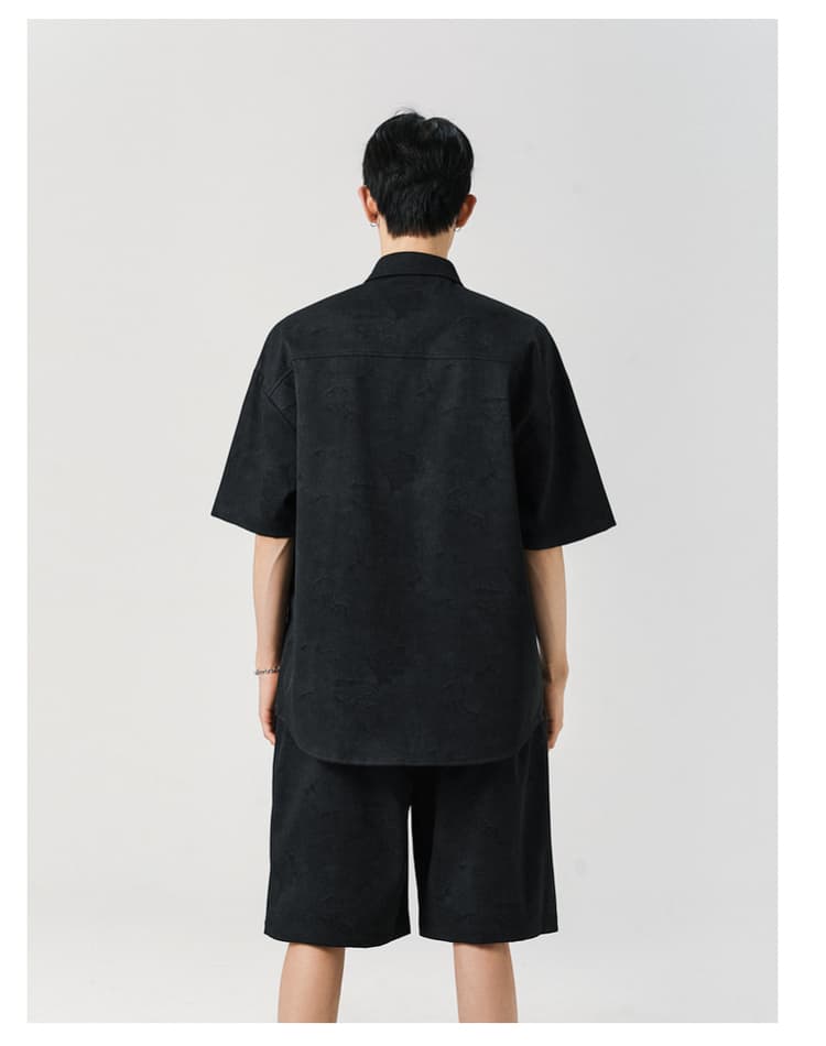 メンズ 黒 ファッション 胸ポケット付き半袖ワークシャツ