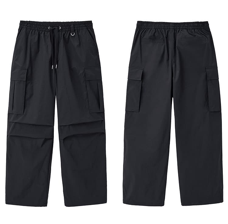 メンズ黒ファッション パンツ ワイドシルエット多機能カーゴパンツ